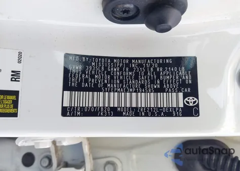 2021 Toyota Corolla Le z USA, uszkodzony, nr VIN 5YFEPMAE3MP194585